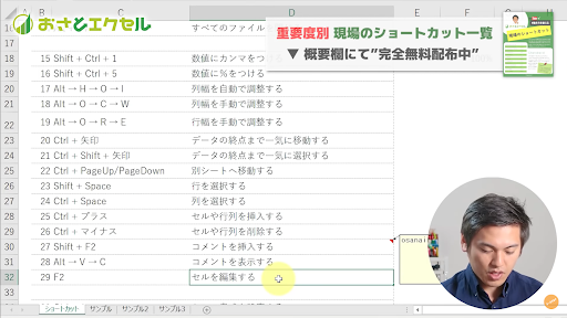 Excelセルを編集するショートカット